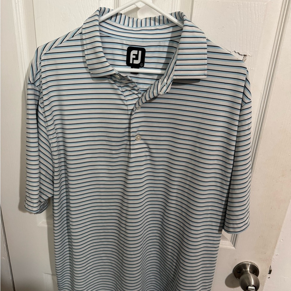 FJ Blue Striped Polo Size L - Bay Hill